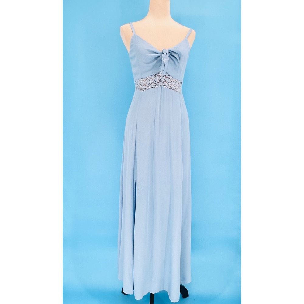 Idyllwind Miranda Lambert Light Blue Tie Front Crochet Lace Maxi Dress Small